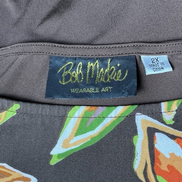 BOB MACKIE Wearable Art Brown Green Orange Floral Print Tunic Top Womens Size 2X - Picture 5 of 8